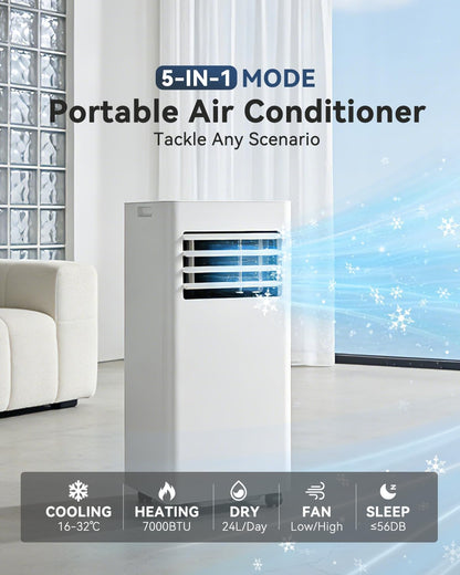 Portable Air Conditioner 9000 BTU Smart WiFi 5-in-1 Cooling Unit 25m² White