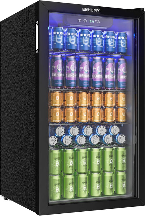 EUHOMY JC-90VEL-F 93L Freestanding Beverage Refrigerator Glass Door Black