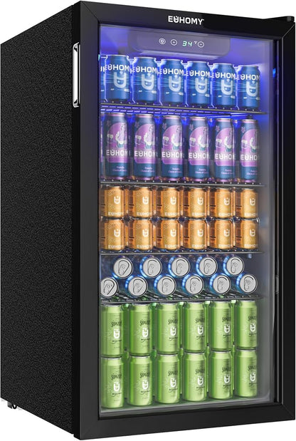 EUHOMY JC-90VEL-F 93L Freestanding Beverage Refrigerator Glass Door Black