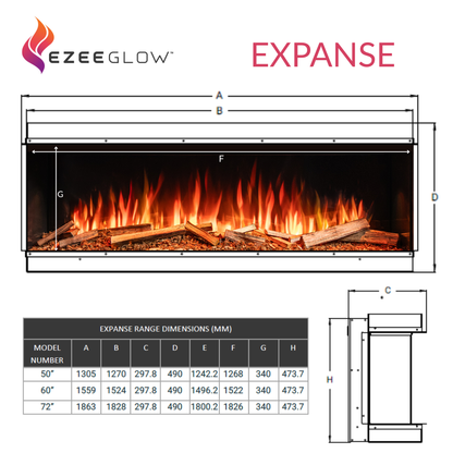 Ezee Glow Expanse 60" Built-In Media Wall Electric Fire